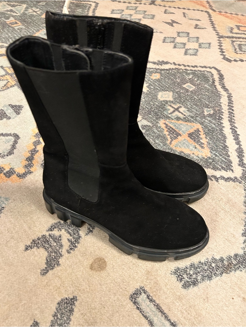 Free People Black Suede Mid-Calf Chelsea Lug Boots